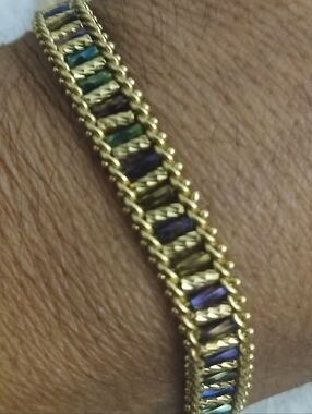 PD Gold Tone Chain Bracelet with Purple Beads